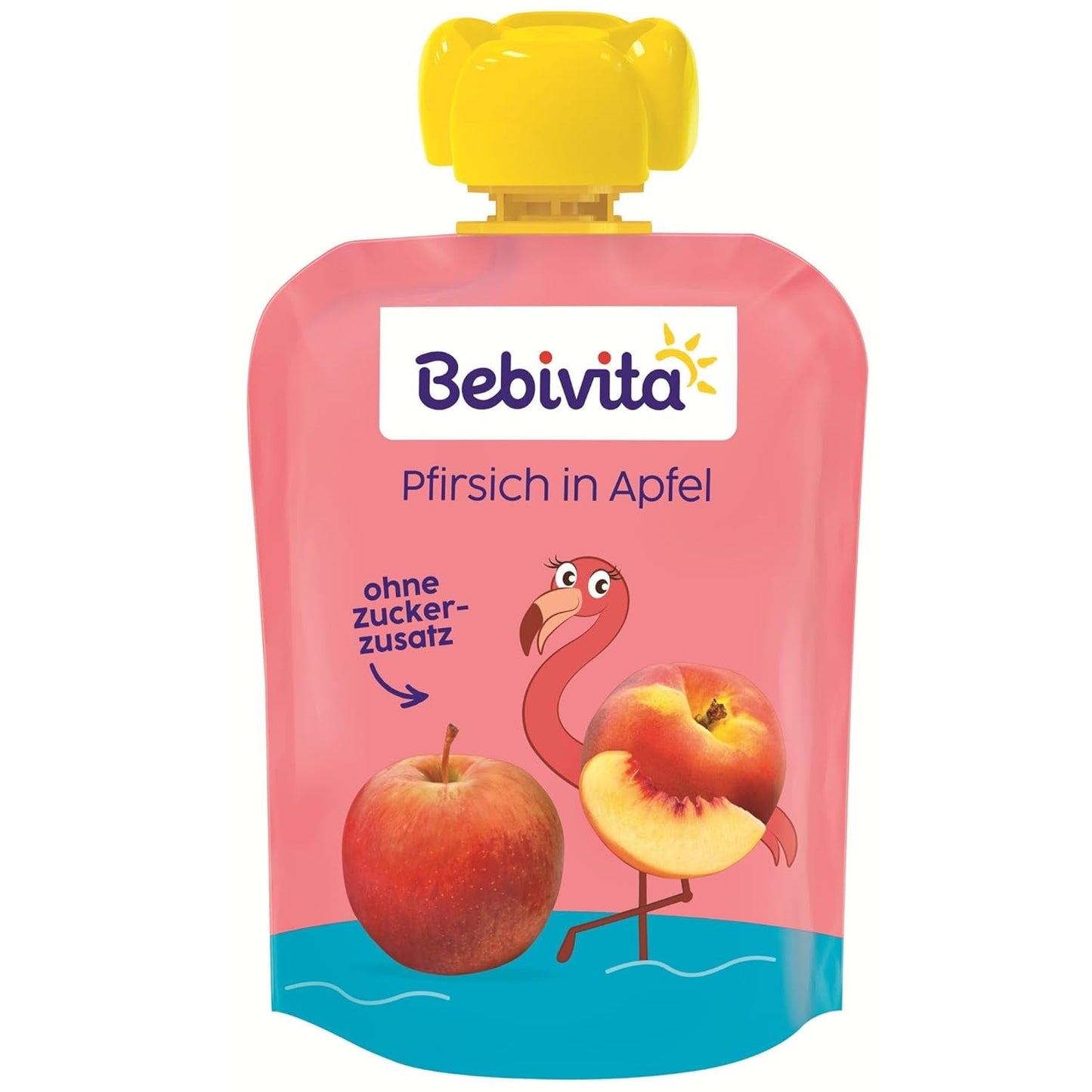 Bolsitas exprimibles de melocotón y manzana - Paquete de 16 (4 paquetes, 4 x 90 g cada uno), sin azúcar añadido, sin gluten, vegano, ideal para bebés a partir de 5 meses, perfecto para llevar