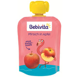 Bolsitas exprimibles de melocotón y manzana - Paquete de 16 (4 paquetes, 4 x 90 g cada uno), sin azúcar añadido, sin gluten, vegano, ideal para bebés a partir de 5 meses, perfecto para llevar