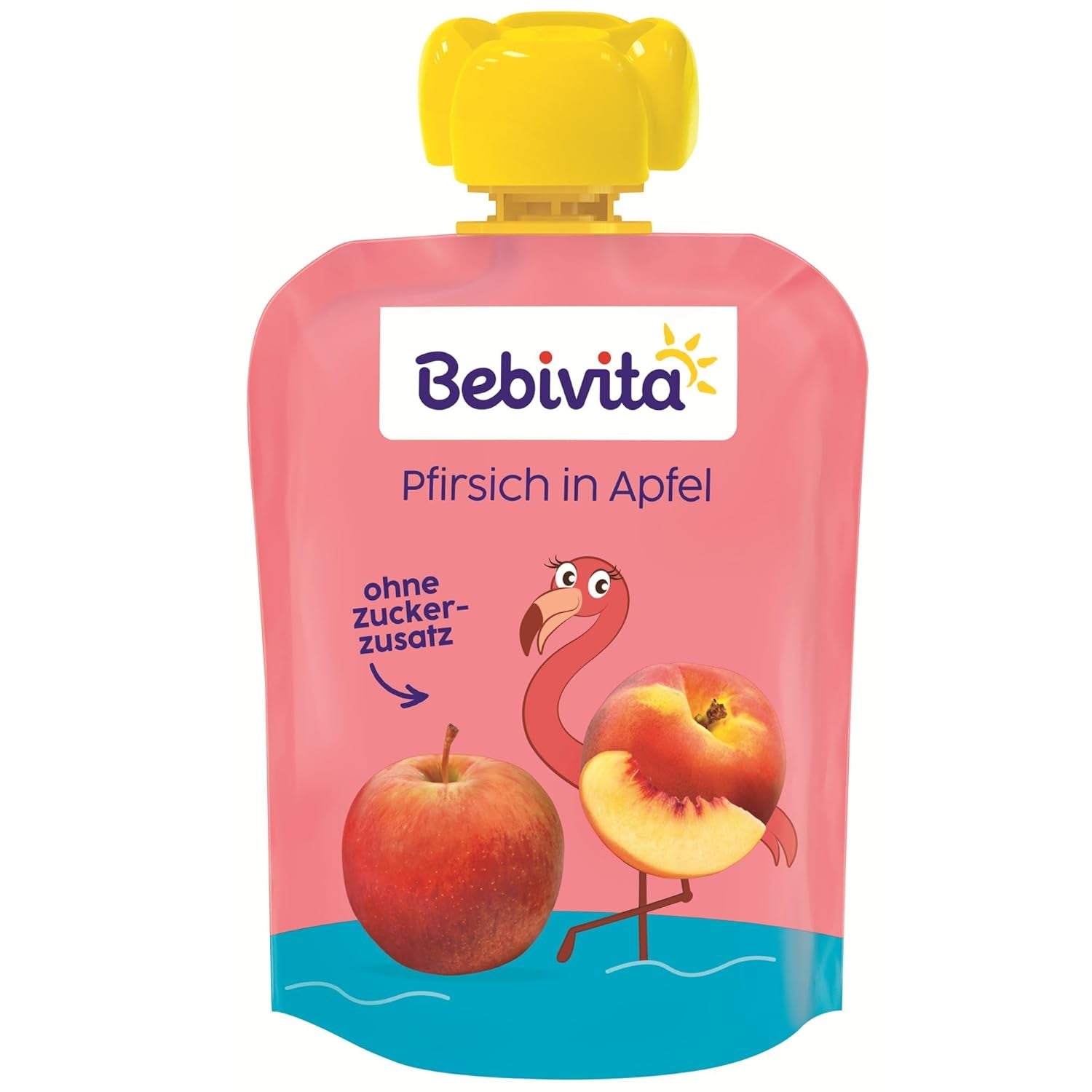 Bolsitas exprimibles de melocotón y manzana - Paquete de 16 (4 paquetes, 4 x 90 g cada uno), sin azúcar añadido, sin gluten, vegano, ideal para bebés a partir de 5 meses, perfecto para llevar