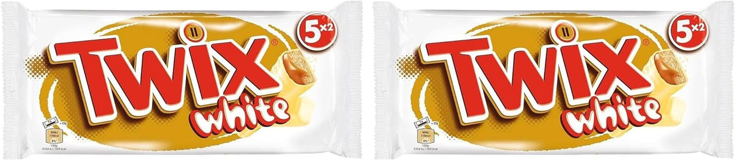 Barras de chocolate blanco Twix; caramelo, galletas, chocolate blanco; paquete múltiple de chocolates; 5 barras (5 x 46 g)