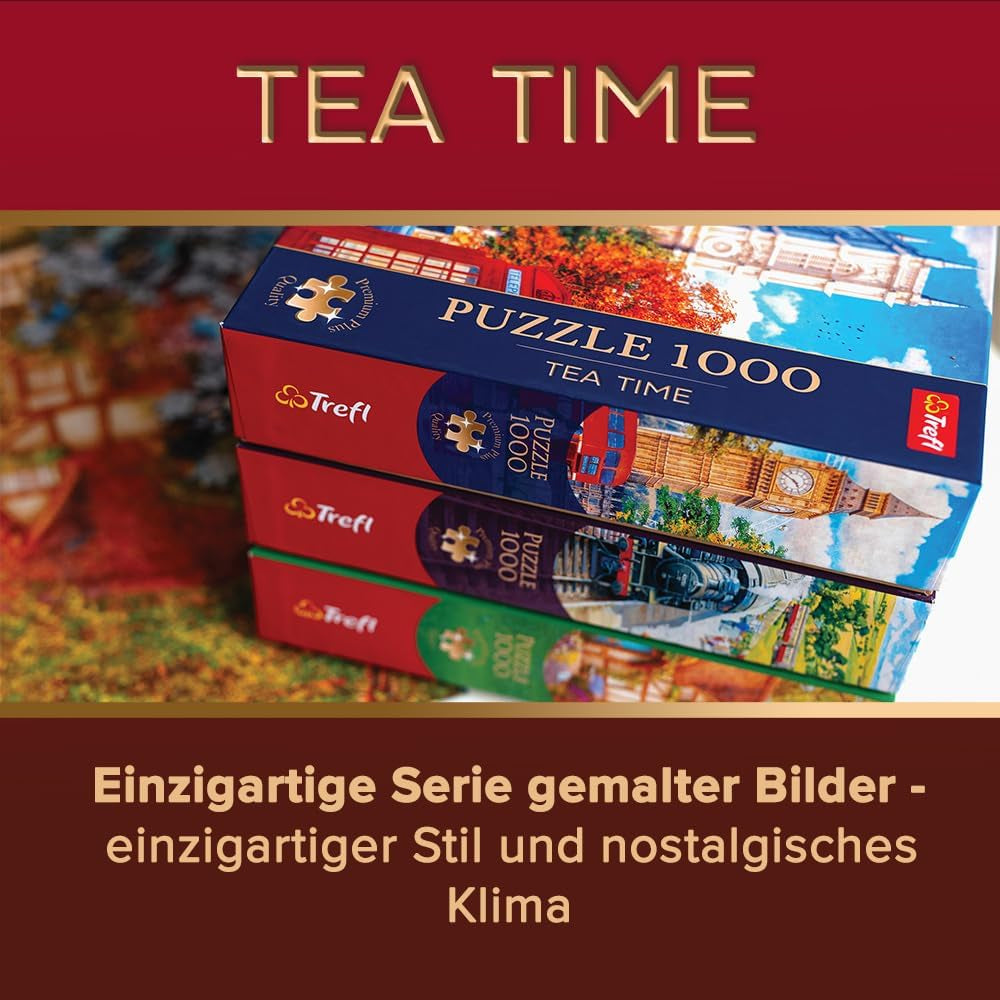 Trefl Premium plus Quality - Puzzle Tea Time: Casas Stoney Lane - 1000 piezas, Serie de imágenes pintadas nostálgicas, Combinación ideal de piezas, Para adultos y niños a partir de 12 años Puzzle Naty Shop