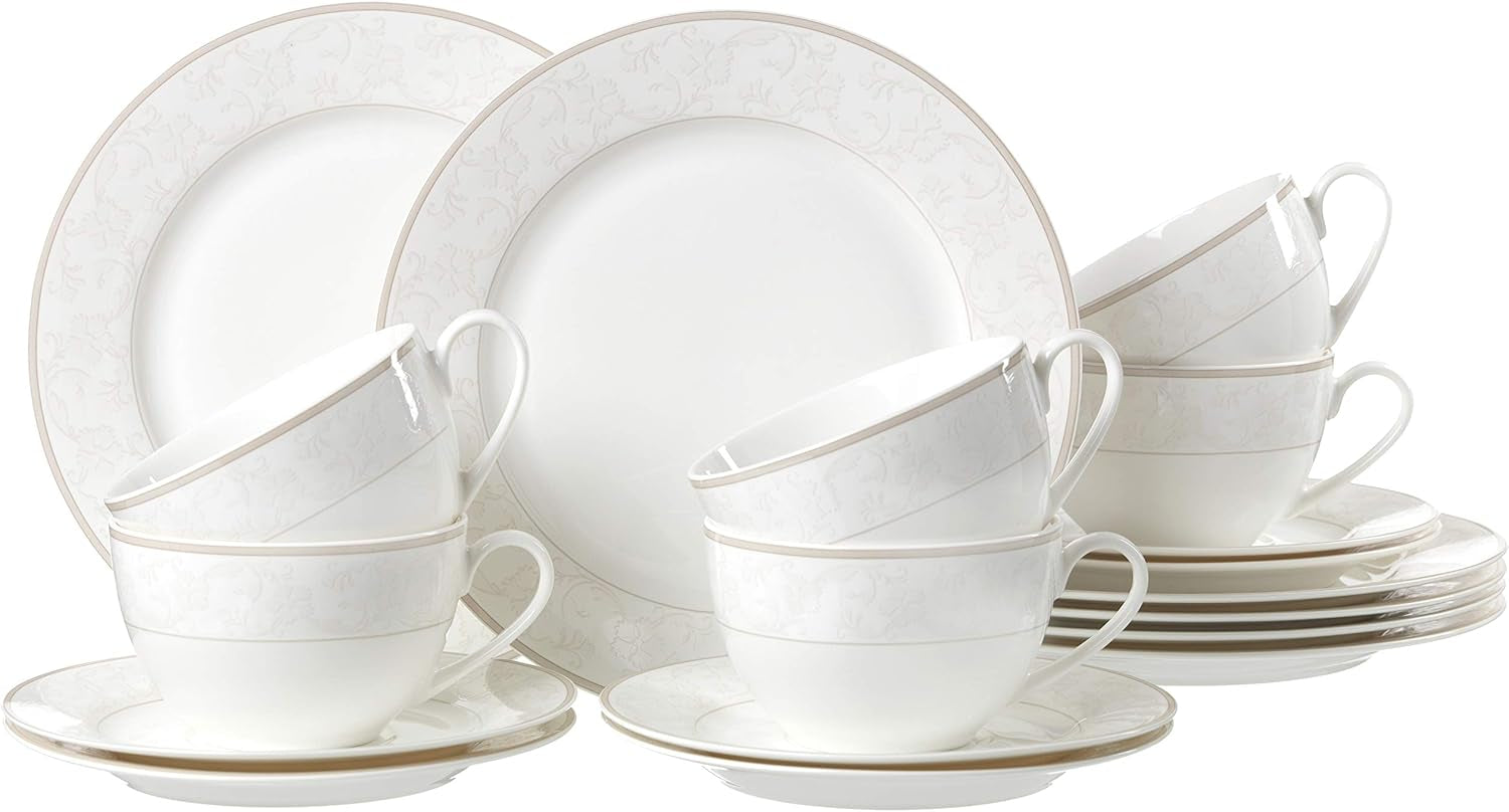 Ritzenhoff & Breker Servicio de café Isabella, 18 piezas, porcelana fina, blanco con adornos, 37 x 26 x 25 cm