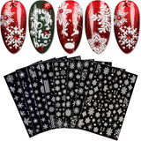 JMEOWIO Nagelsticker Weihnachten Weiß Glitter 8 Blatt Nail Art Sticker Selbstklebend Nagelaufkleber Schneeflocke Decoración navideña Nageldesign Zubehör