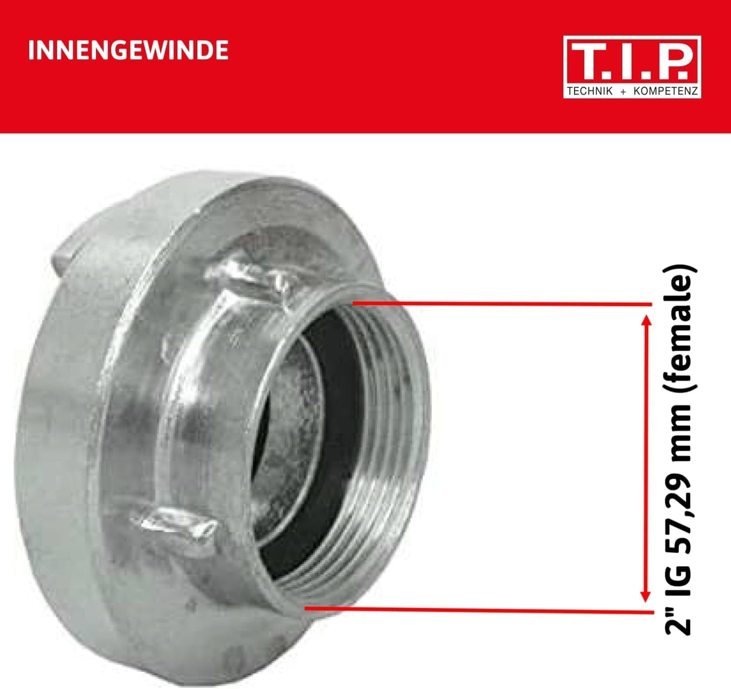 Storz Acoplamiento TIPO C 52, rosca interna de 2", para tuberías y accesorios con junta tórica de nitrilo para insertos de succión y presión, fabricado en aluminio, 31092