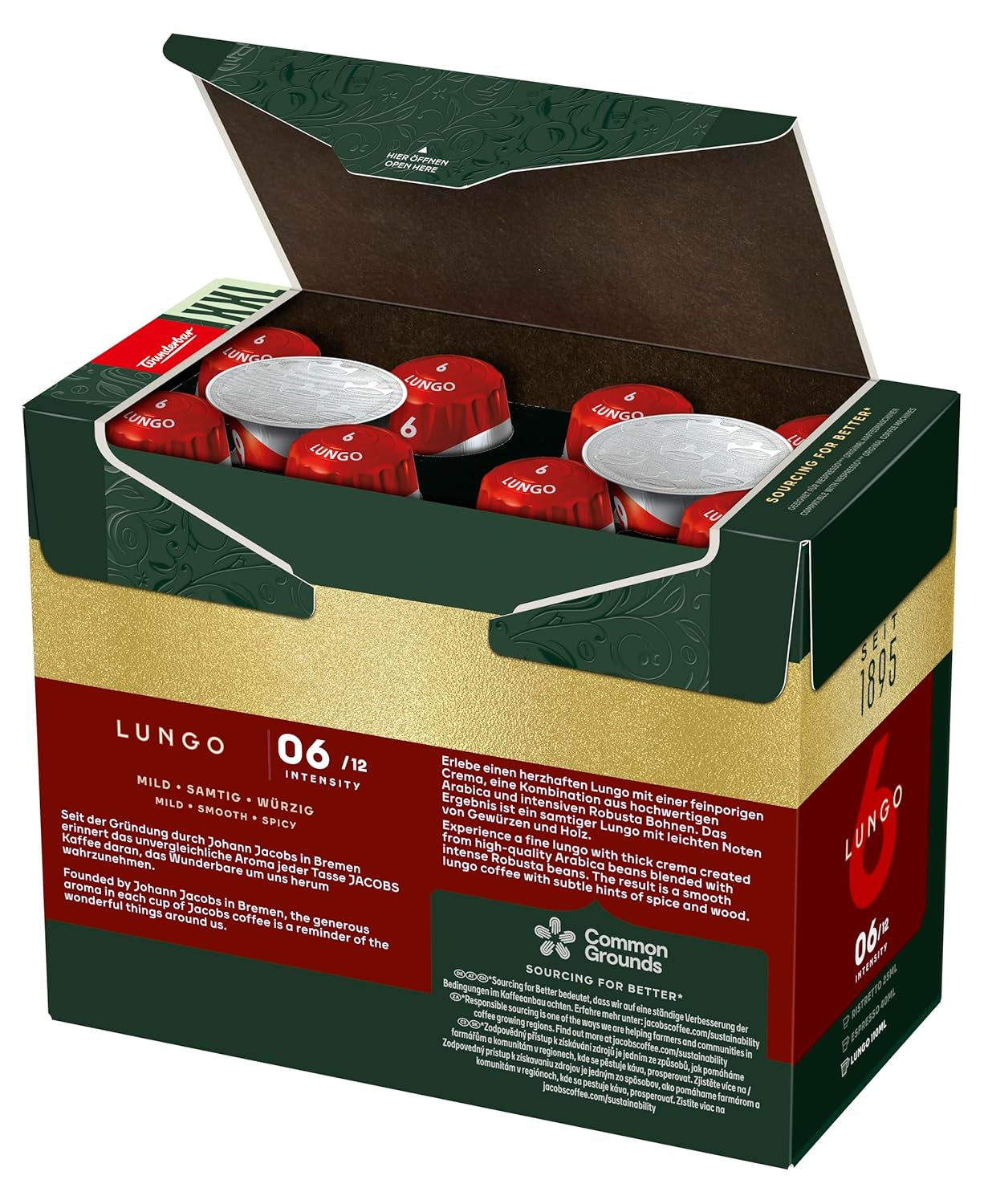 Jacobs Kaffeekapseln Lungo Classico, Megapack XXL, Intensidad 6/12, 5 x 40 Getränke, Nespresso* compatible Kaffee Kapseln, 200 Kapseln