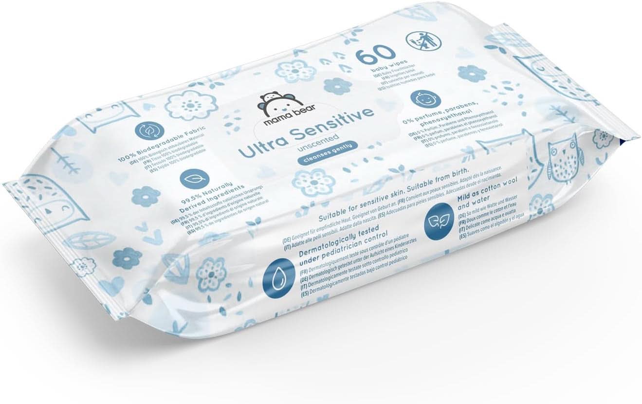 Toallitas para bebé Mama Bear ultrasensibles sin fragancia, 1008 unidades (18 paquetes de 60) Naty Shop