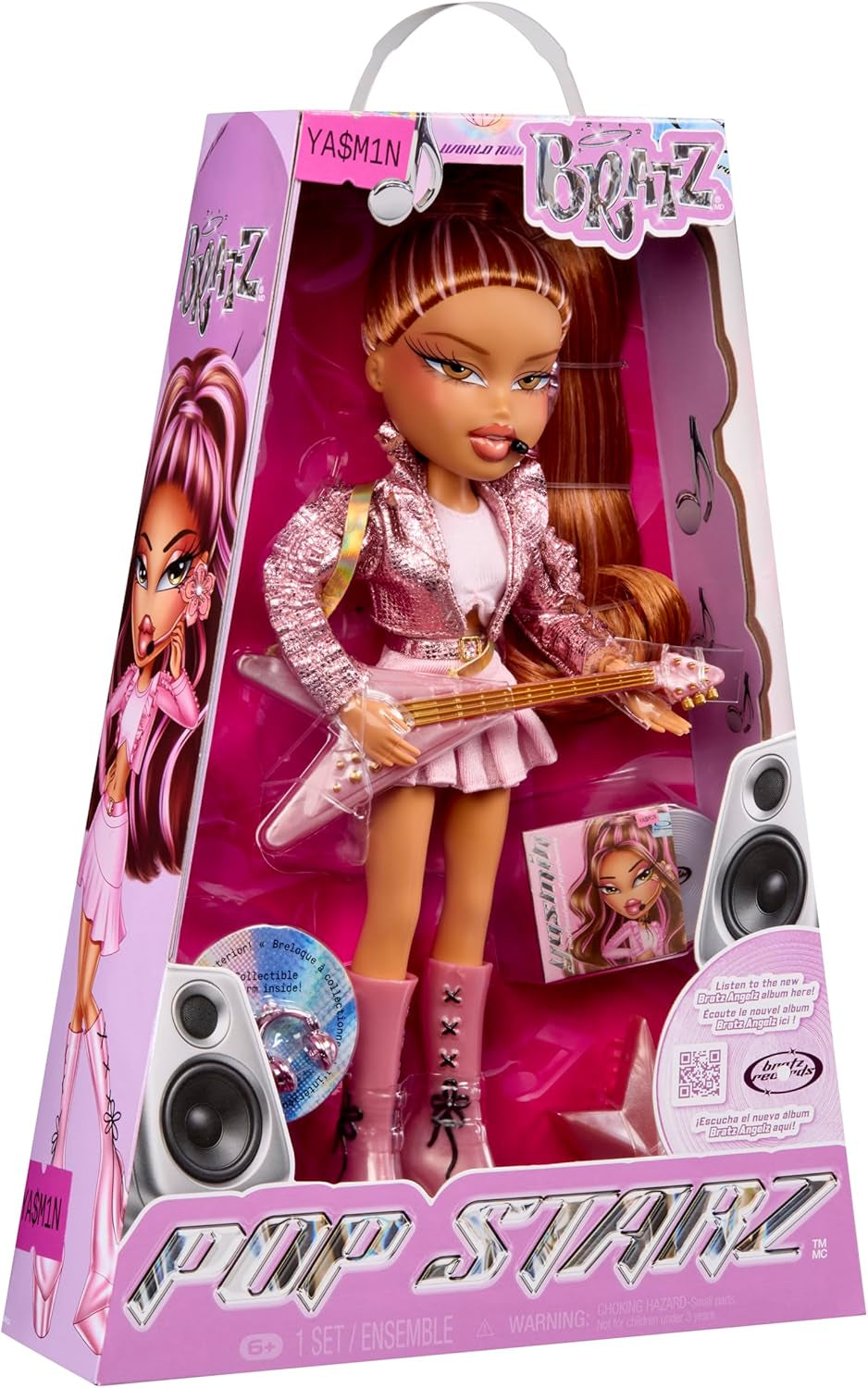 BRATZ Pop Starz Yasmin – Muñeca de moda con amuleto coleccionable, atuendo y accesorios musicales