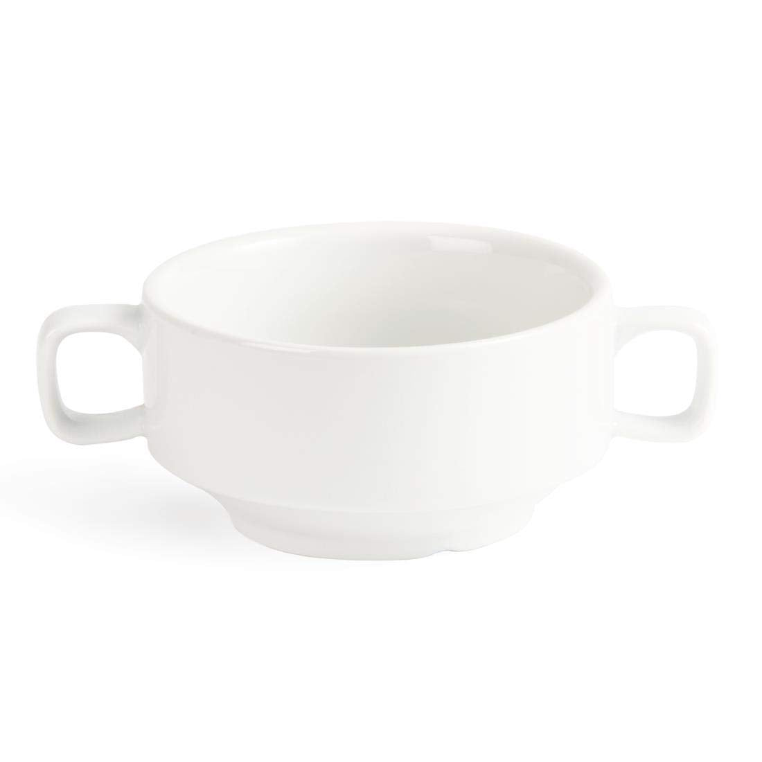 Tazones de sopa con asas Olympia Whiteware 400 ml (6 piezas) - aptos para horno, microondas, congelador y lavavajillas C239