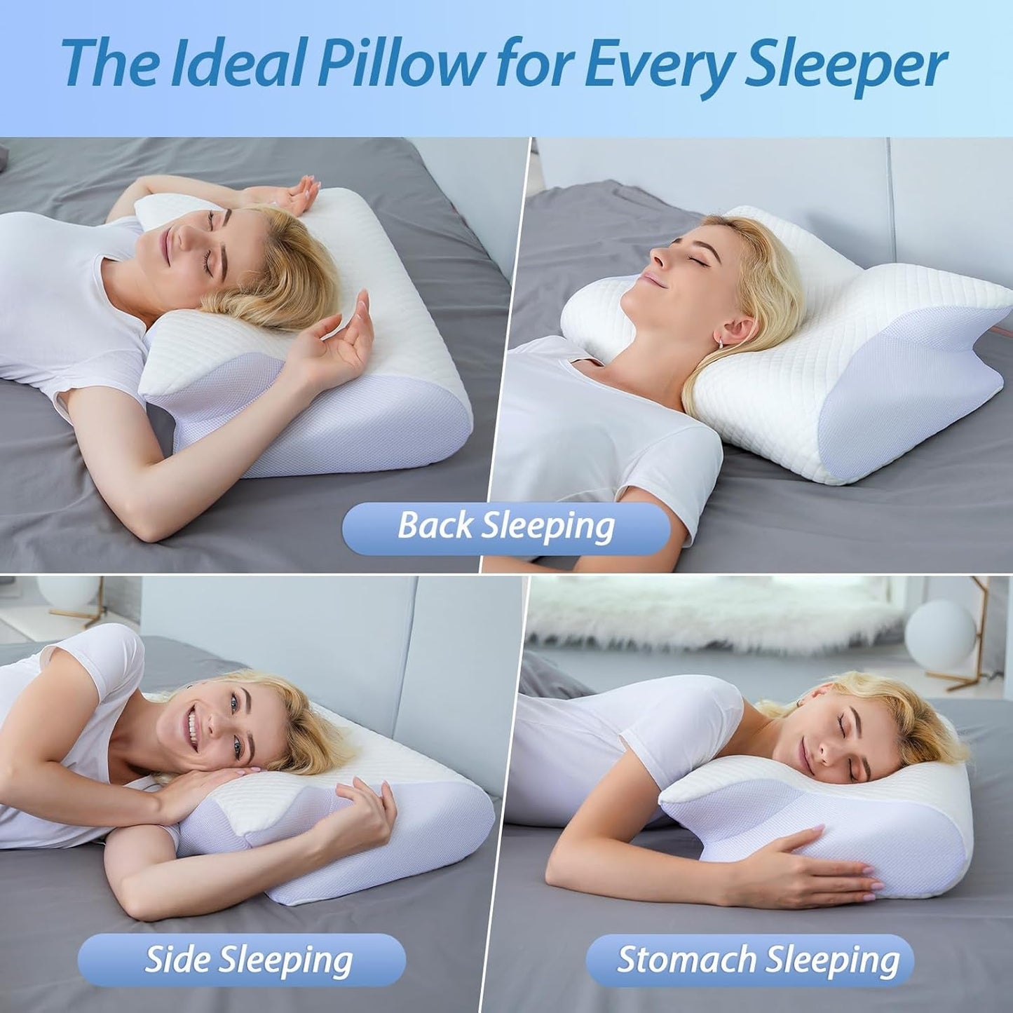 HOMCA Almohada Cervical Almohada Ortopédica Almohada Viscoelástica 2 en 1 Almohada de Soporte para el Cuello Almohada Ergonómica para la Cabeza para Dolores de Espalda, Laterales y Abdominales 60 X 13/11 X 40 cm Naty Shop Almohadas Ortopédicas Cervicales