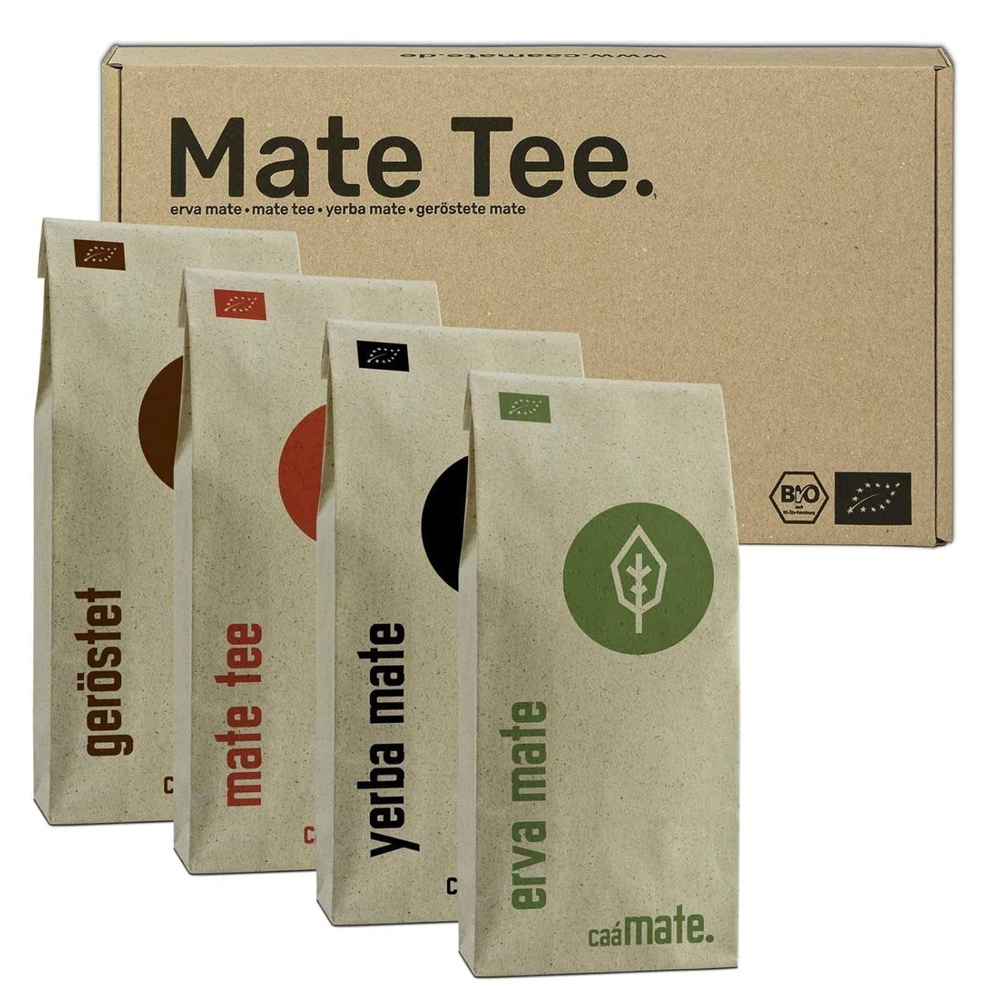 Set de degustación de Mate ● 4 variedades de Mate orgánico ● 100 g cada una Erva Mate + Yerba Mate + Mate Verde + Mate Tostado