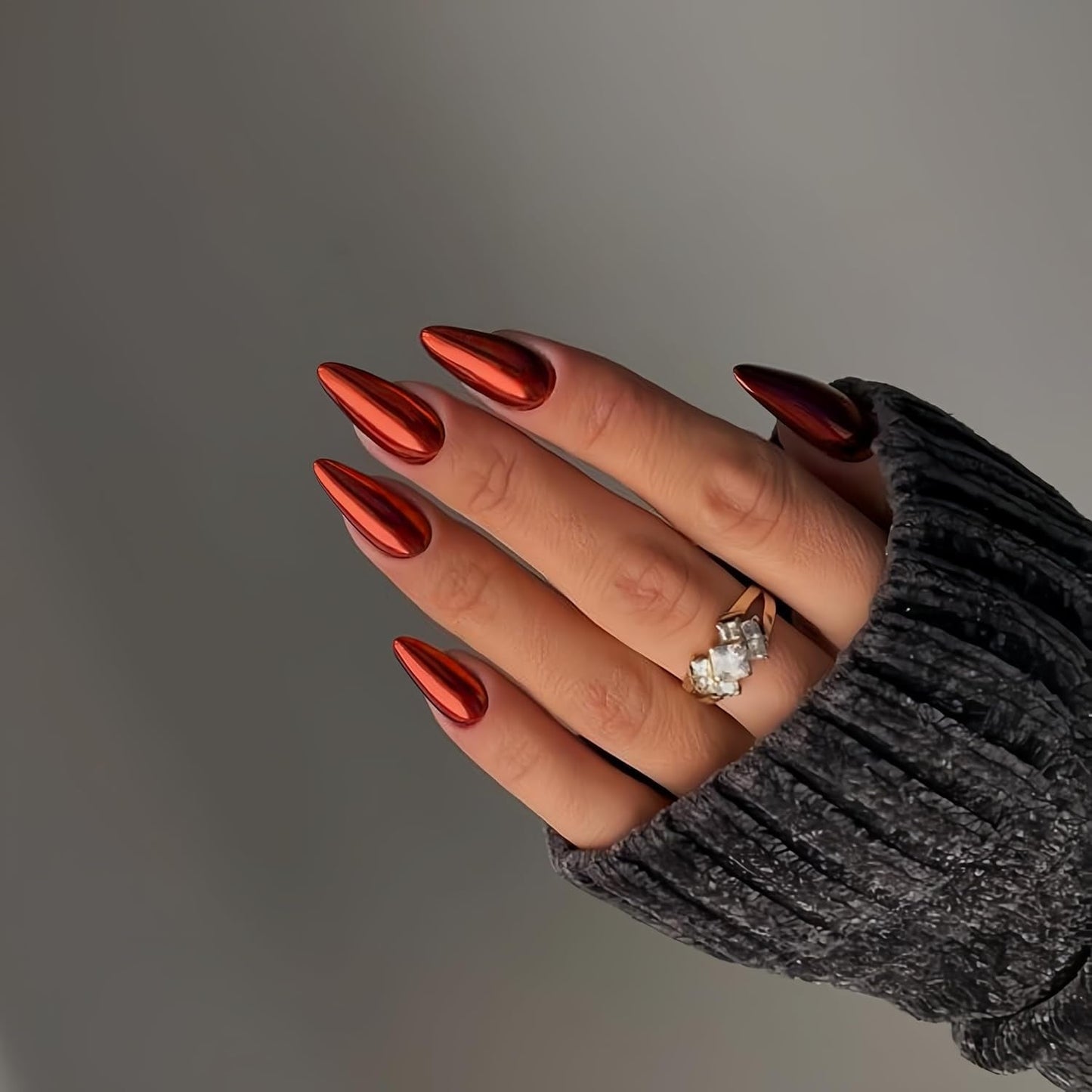 Uñas Cromadas Autoadhesivas - Pegamento Con Brillo Marrón Almendra Mediano En Las Uñas Uñas Postizas Con Brillo Pegamento En Uñas Artificiales Uñas Acrílicas Esmaltadas Para Mujeres 24 Piezas