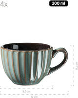 MÄSER 931966 Confino Series Vajilla para 4 personas, aspecto vintage moderno, juego de desayuno de cerámica, 12 piezas, color petróleo con detalles en negro, gres