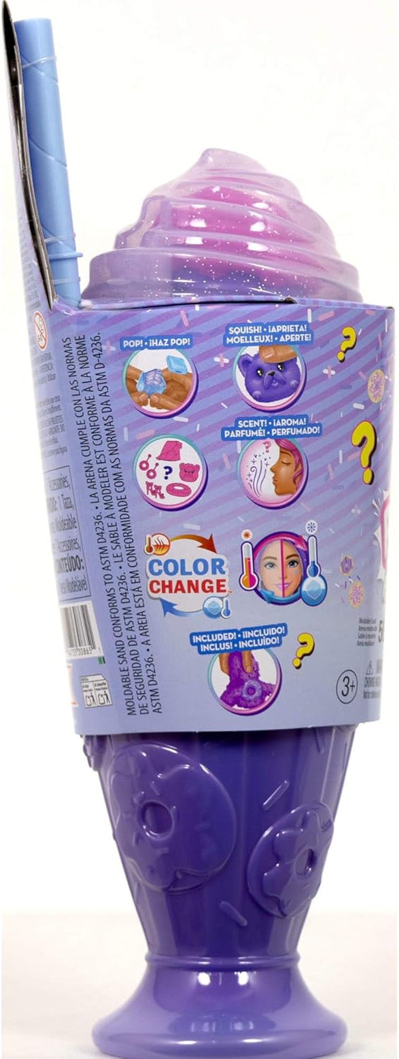 Barbie Pop Reveal Series Set con muñeca de moda y accesorios, serie Candy, diseño Donut Dreams con mascota, 8 sorpresas que incluyen cambio de color, JFY60