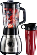 Russell Hobbs Batidora con base 2 en 1 [batidora con vaso de vidrio de 1,5 l y mini batidora de 0,6 l - To-Go-Trinkflasche Inkl. Deckel] Spülmaschinenfest, Función Impuls-/Ice-Crush, Becher BPA Frei, Edelstahl 23821-56 Cocina Naty Shop