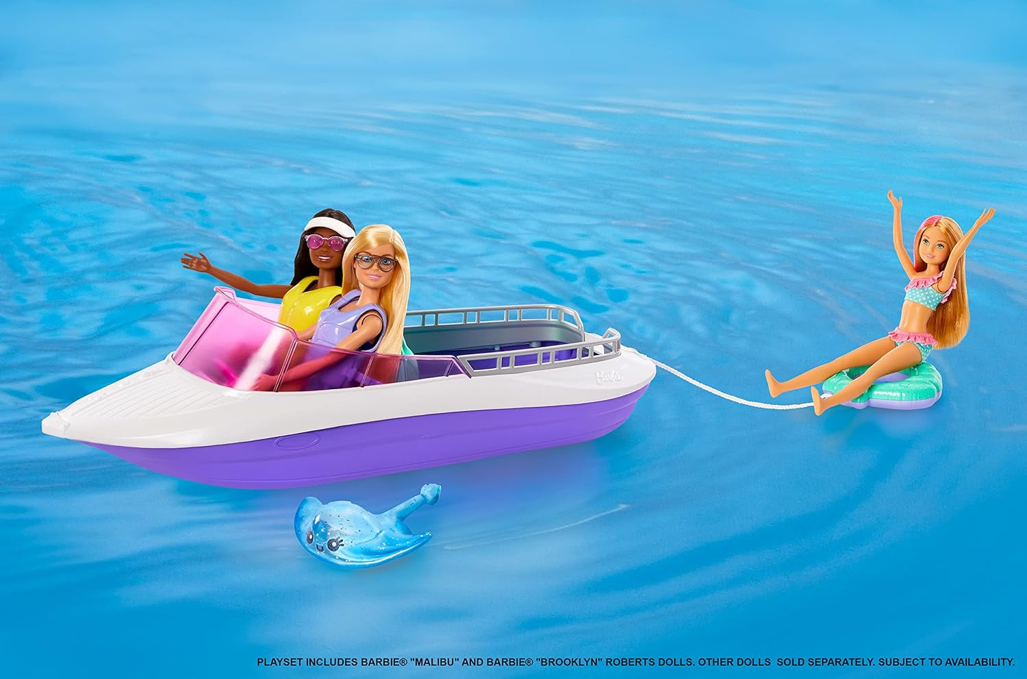 Barbie HHG60 - Barco a Motor Sirena con 2 Muñecas (Rubia/Morena) y Varios Accesorios, Juguete para Niños a Partir de 3 Años