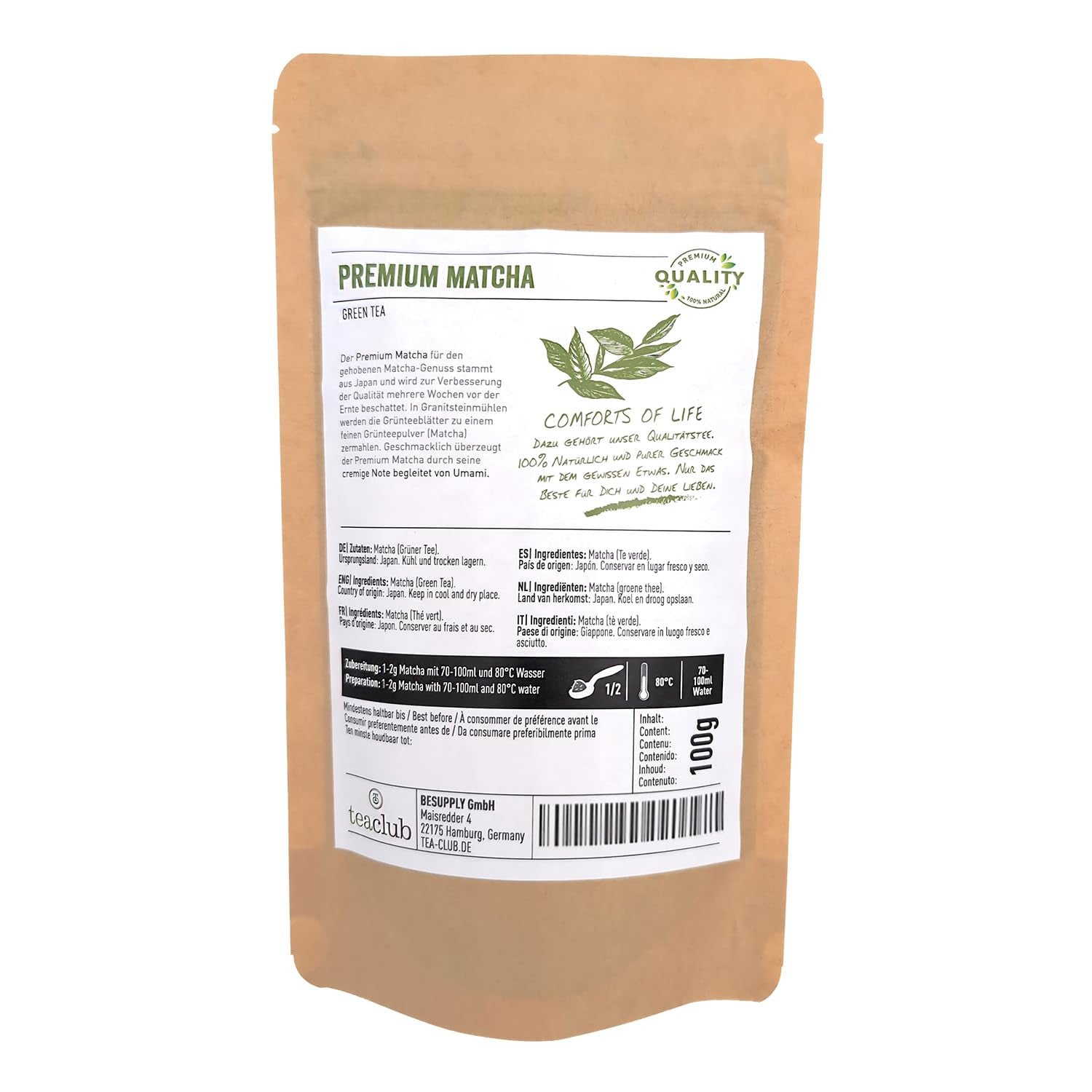 Té Matcha Premium Japón 100 g - Probado en laboratorio - Matcha en polvo ceremonial para hacer Umami Matcha, té verde en polvo 100% natural, ideal para Matcha Latte, Teaclub