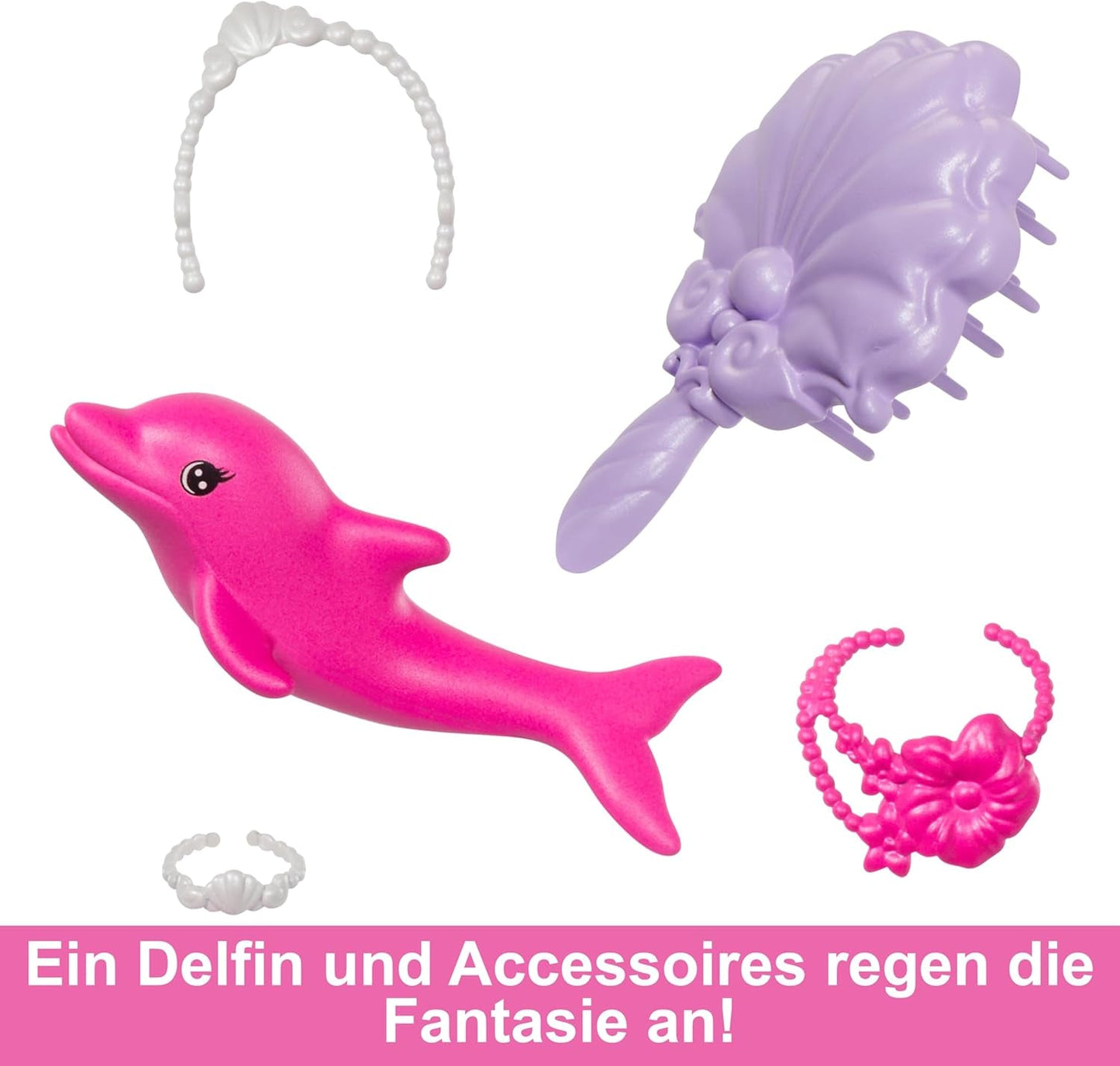 Muñeca BARBIE Sirena - Inspirada en la serie de televisión "Barbie: Magia Oculta" con efecto de cambio de color y accesorios, pelo rosa de 19 cm de largo para peinar, para niños a partir de 3 años, HRP97