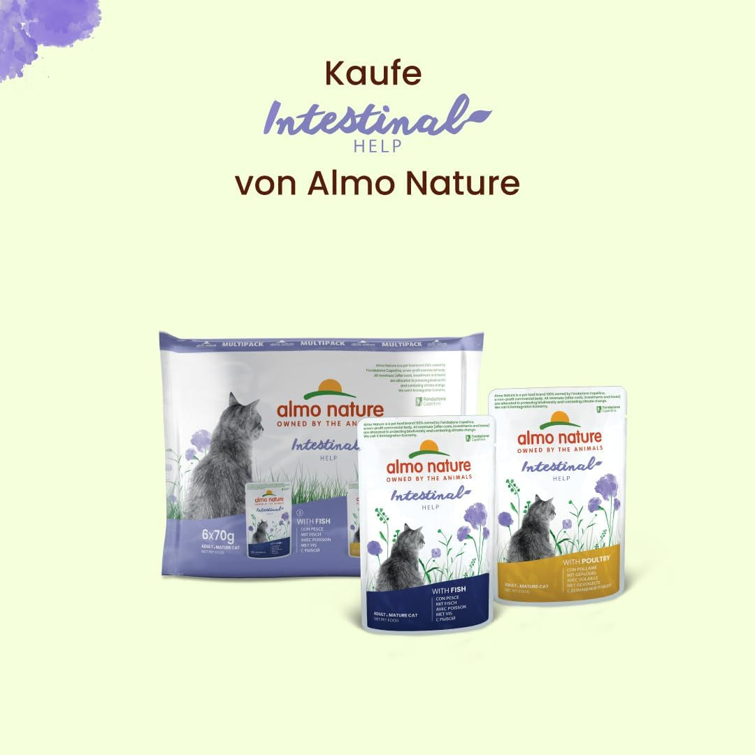 Almo Nature Functional - Intestinal Help - Comida húmeda para gatos adultos y maduros con intestinos sensibles - con pescado - favorece el microbioma - 70 g (paquete de 30)
