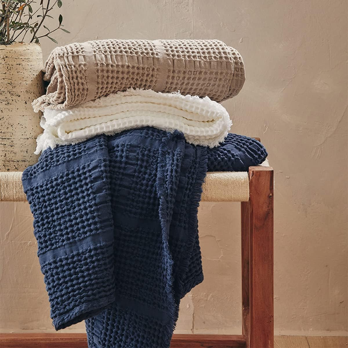 Manta jacquard lisa, algodón, Yogi, 130 X 170 cm Edredones y colchas Naty Shop