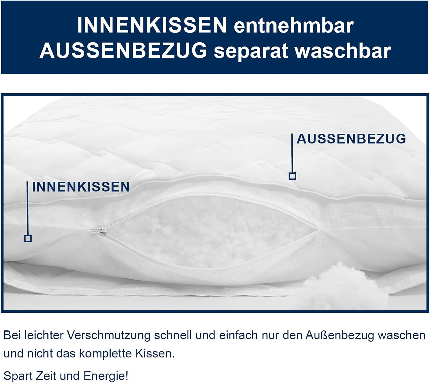 Almohada Irisette Noblesse - Made in Germany - Almohada con funda extraíble de puro algodón, 80 X 80 cm, certificado Oeko-Tex Almohadas estándar Naty Shop