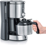 SEVERIN Cafetera espresso "TypeSwitch" con jarra térmica, AromaSwitch para elegir entre 2 perfiles de preparación, cafetera para hasta 10 tazas, 1000W, acero inoxidable cepillado-negro, KA 4845