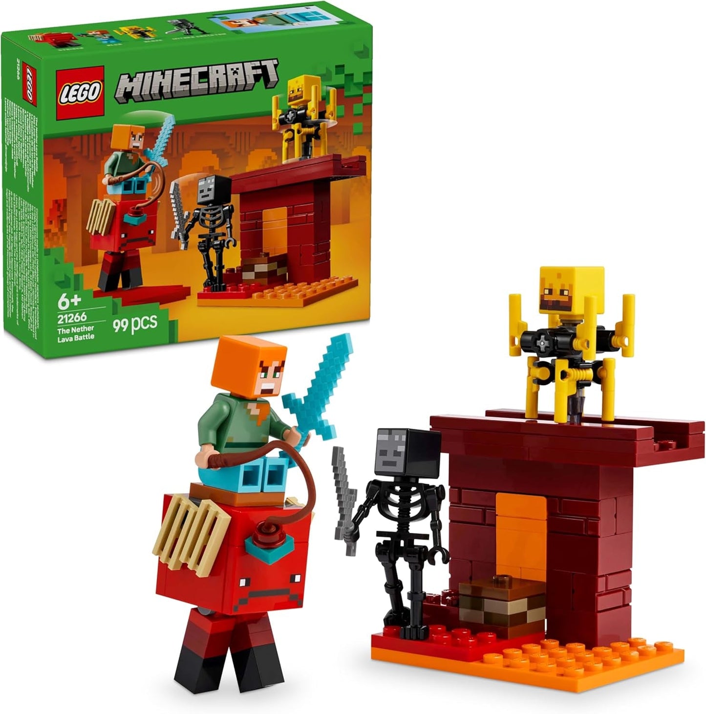 LEGO Minecraft Lava Duel of the Deep, juguete para fanáticos de los videojuegos, fortaleza con minifiguras que incluyen a Alex, Skeleton Wither, Lohe y Strider, regalo para niñas y niños de 6 años 21266 Juegos de construcción Besuche den LEGO-Store Default Title