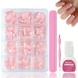 240 Set de uñas postizas francesas cortas, uñas artificiales cuadradas, pegamento en las uñas, puntas de uñas acrílicas, uñas postizas para mujeres, arte de uñas DIY
