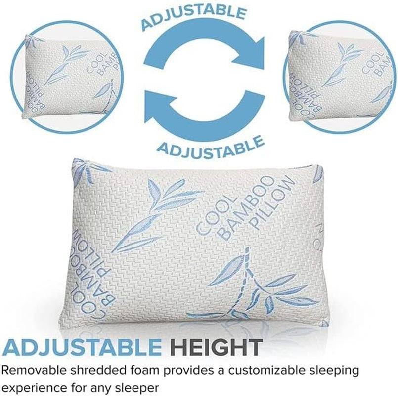 Naty Shop Almohadas estándar Comfysleep Almohada de Viscosa de bambú tamaño King Refrescante Espuma viscoelástica triturada Viscosa de bambú Ajustable Funda extraíble/Lavable 2 Piezas