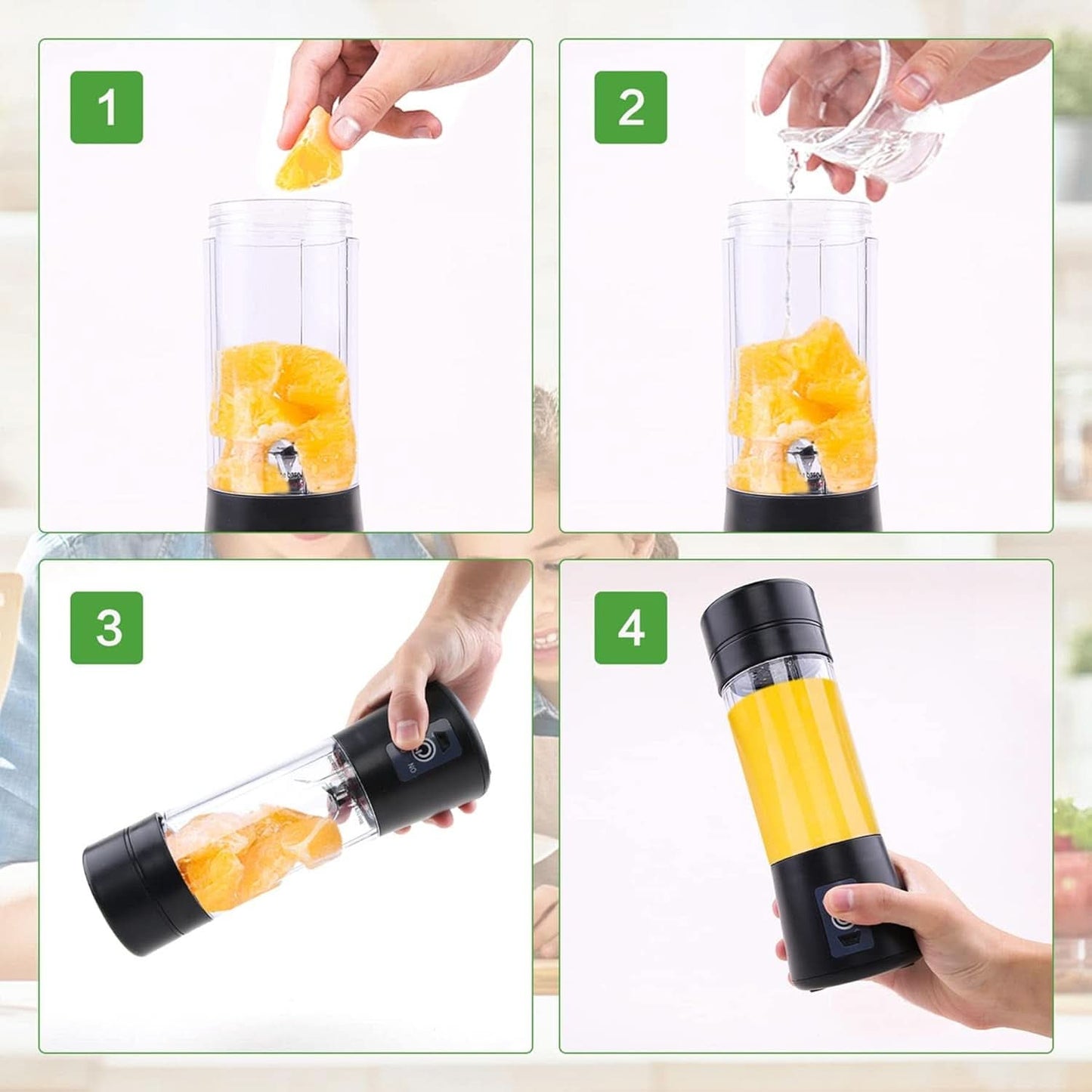 Batidora Smoothie Maker Tragbarer Entsafter: 380Ml Standmixer Persönlicher Shaker Proteinshake Mit 6 Edelstahlmesser Tragbar-Bpa-Freie Mit Usb-Mixbecher Für Shakes,Saftoutdoor,Schwarz Bucatarie Naty Shop