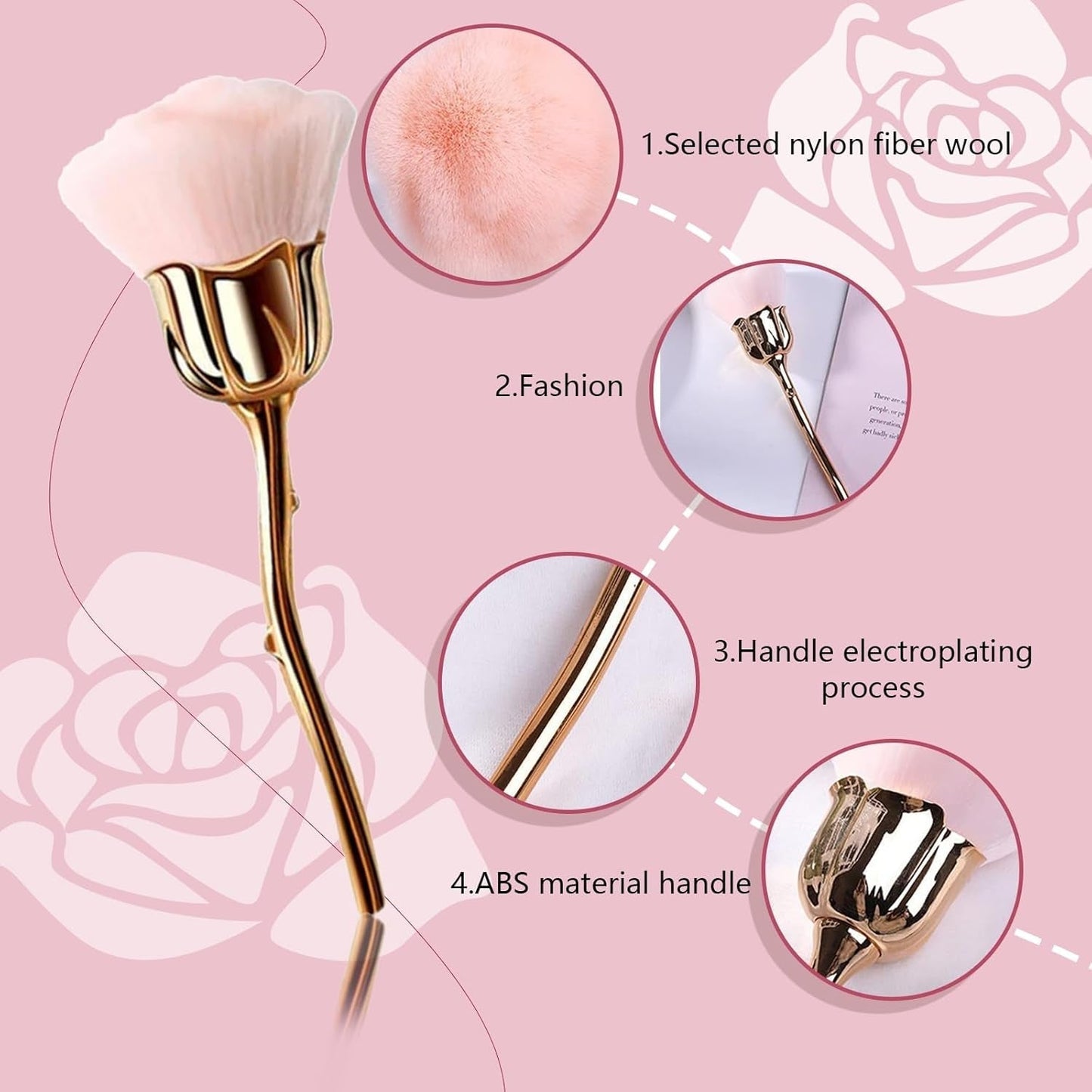 Nail Art Staubpinsel para manicura Rose Kopfbürste,Nagel Kunst Staub Entferner Pinsel,Make-Up-Pinsel Weich,Zubehör Nagel Werkzeuge