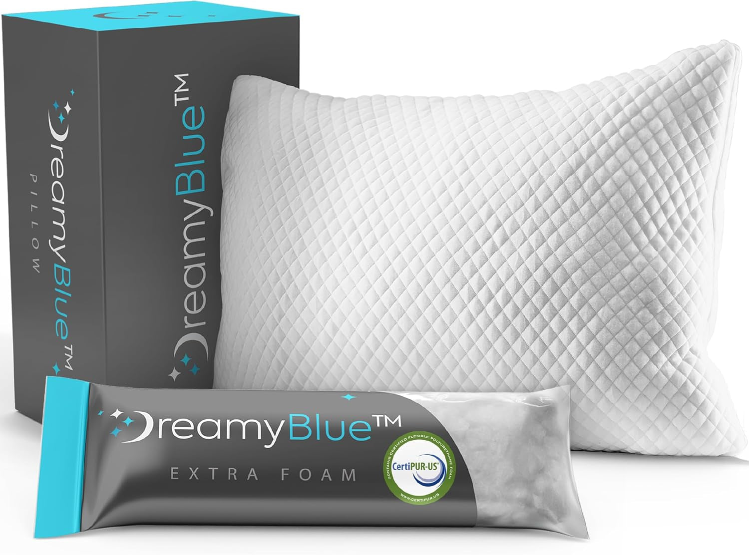 Almohada para dormir Dreamyblue Premium - Relleno de espuma viscoelástica triturada [Loft ajustable] Funda de viscosa de bambú lavable - Para deslizamiento lateral, trasero y abdominal - Naty Shop Standard Pillows Título predeterminado