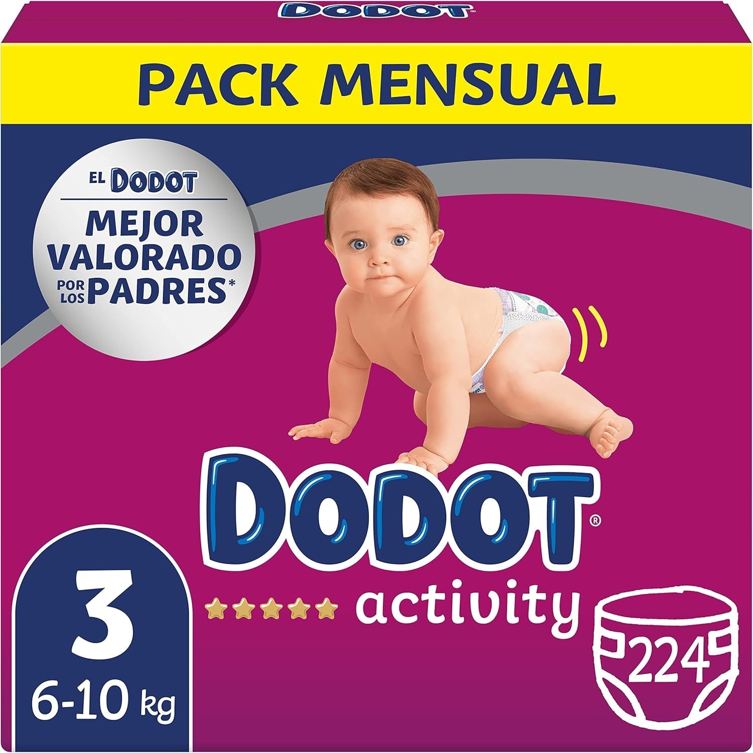 Pañales de actividad para bebés, talla 3 (6-10 kg), 224 pañales con ajuste resistente