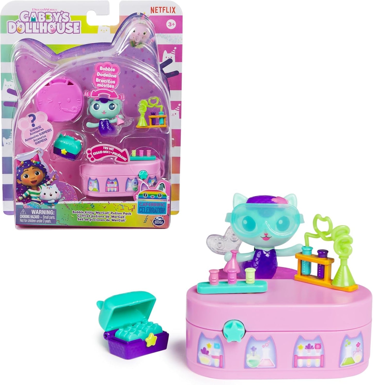 DREAMWORKS GABBY DOLLS HOUSE - Paquete de muebles Meerkätzchen Bobble Kitty, figura de gato con muebles y accesorios para casa de muñecas, a partir de 3 años