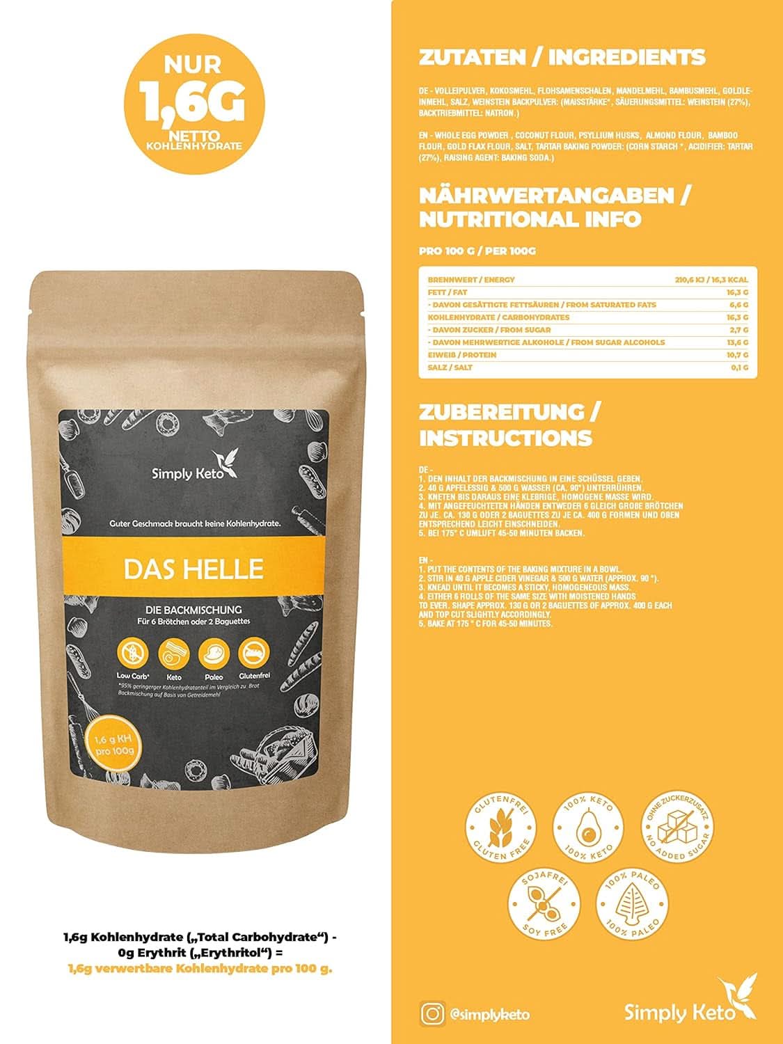 Simply Keto The Light Lower Carb* Pan, Mezcla para pan sin gluten, 260 gramos Cocina Naty Shop