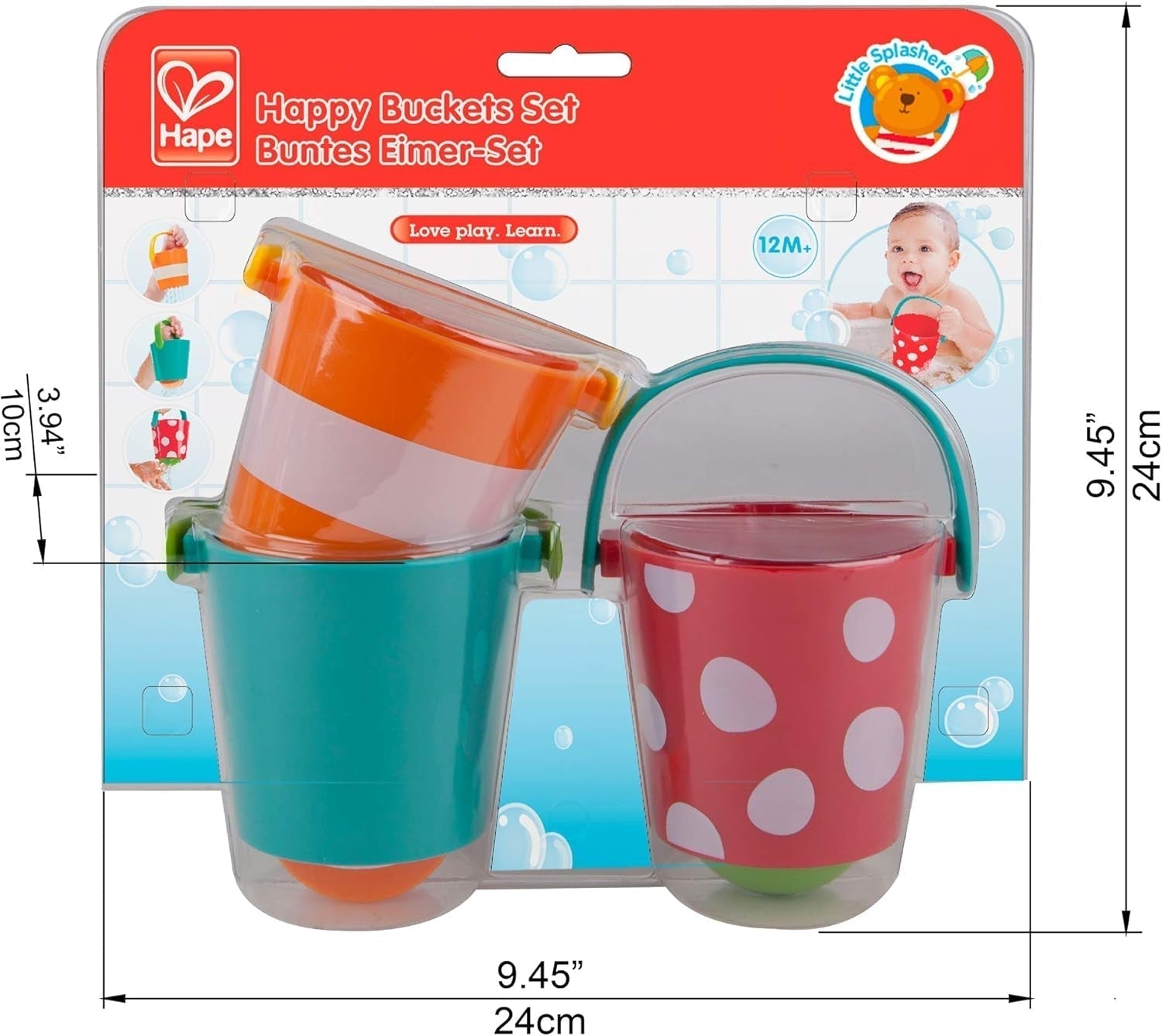 Juego de cubos coloridos Hape | Juguete de baño con rueda hidráulica de tres piezas para niños pequeños, multicolor Jucarii Bebe Naty Shop
