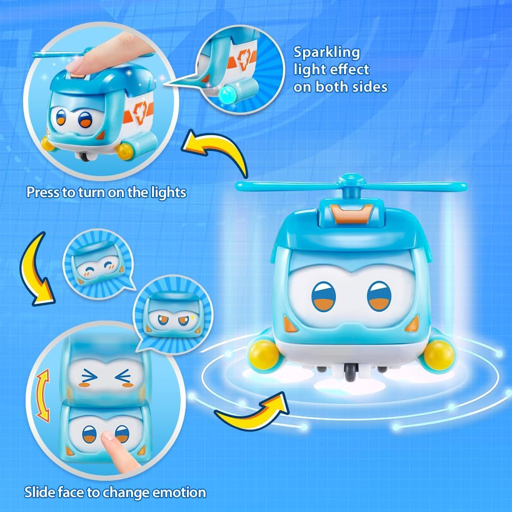 Super Wings Super Pets 4 PCS Shine, Golden Boy, Jerome, Ellie Expresión facial intercambiable Efecto relámpago Juguete portátil para niños de 3 4 5 6 7 8 años Figuras de acción de 2 pulgadas Naty Shop