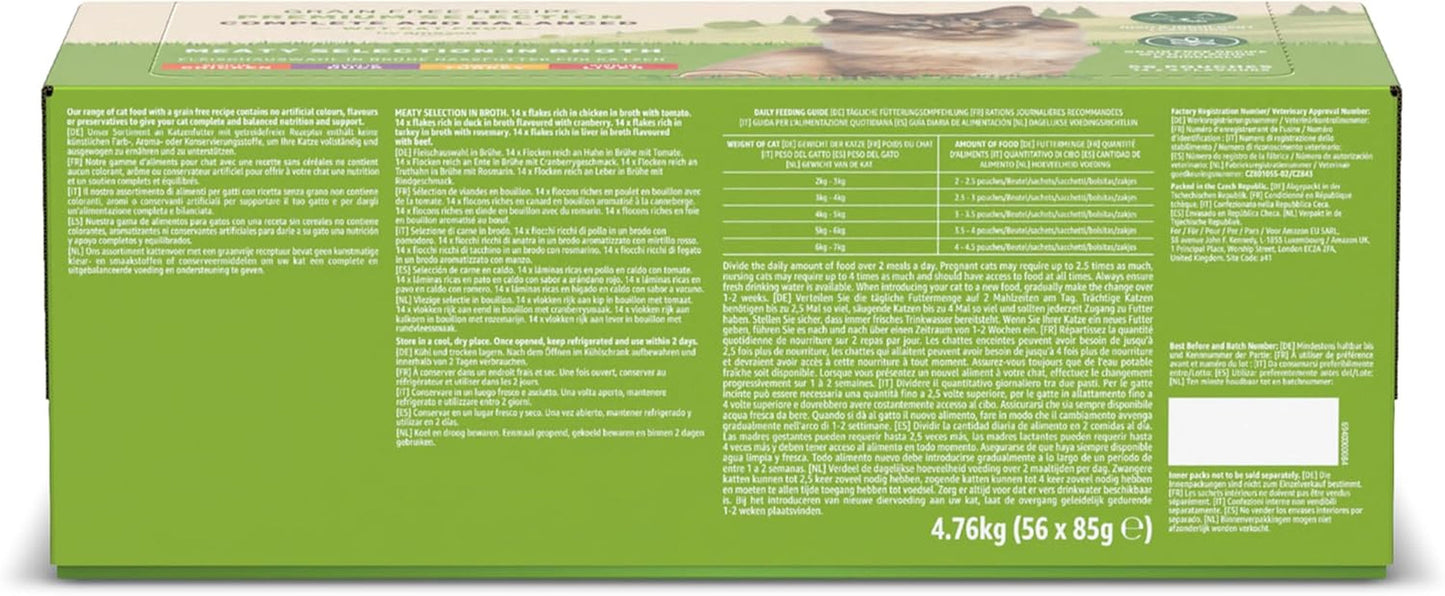 Amazon Comida húmeda para gatos adultos sin cereales Carne en gelatina Selección 4,76 kg 56 paquetes de 85 g (Anteriormente Lifelong)