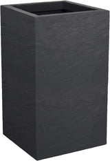 Jardinera Volcania Up, cuadrada, alta, 36 l, aspecto piedra, pared simple, depósito de agua, 29,5 x 29,5 x 49,5 cm, gris antracita