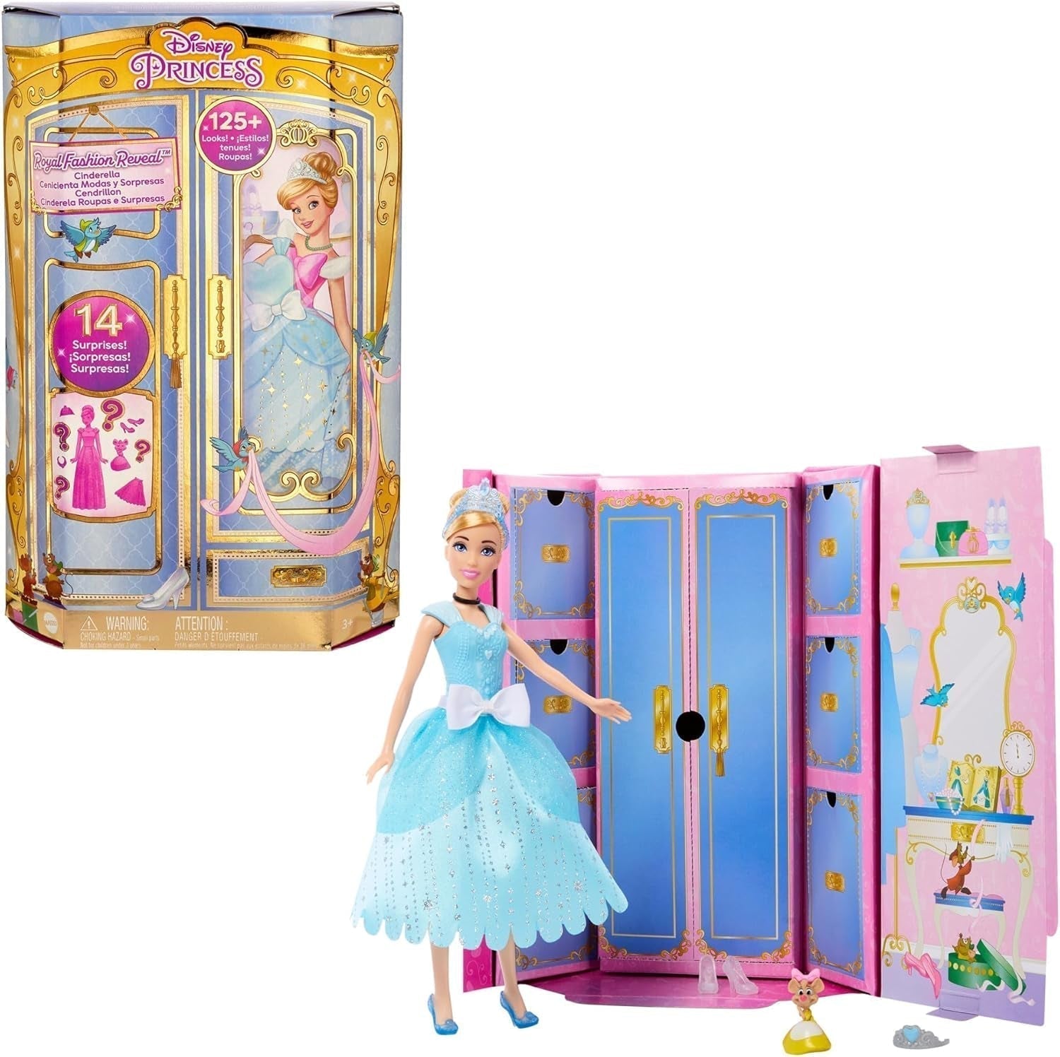 Mattel Princesa Cenicienta DISNEY - Muñeca Móvil con Atuendo Brillante, Zapatos y Tiara Desmontables, Cabello Peinable para Divertirse en la Peluquería, A Partir de 3 Años, HLW06 Naty Shop Accesorios para Muñecas