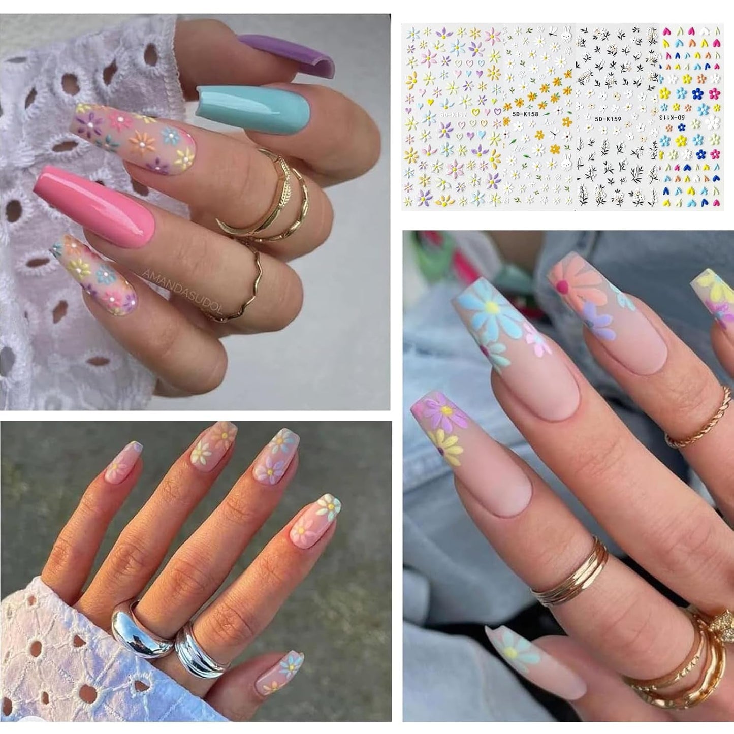 Juego de pegatinas para uñas, diseño de uñas, 4 pegatinas suaves para decoración de uñas, perfectas para uñas de gel 3D y tiras de gel UV