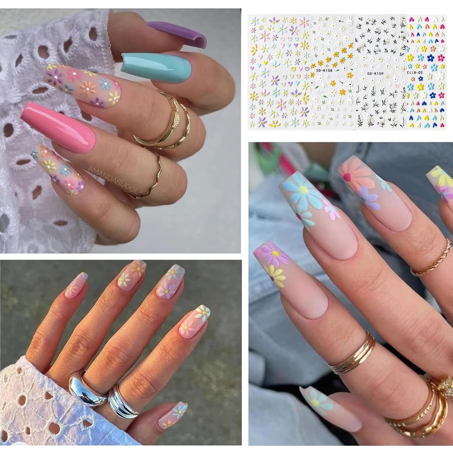 Juego de pegatinas para uñas, diseño de uñas, 4 pegatinas suaves para decoración de uñas, perfectas para uñas de gel 3D y tiras de gel UV