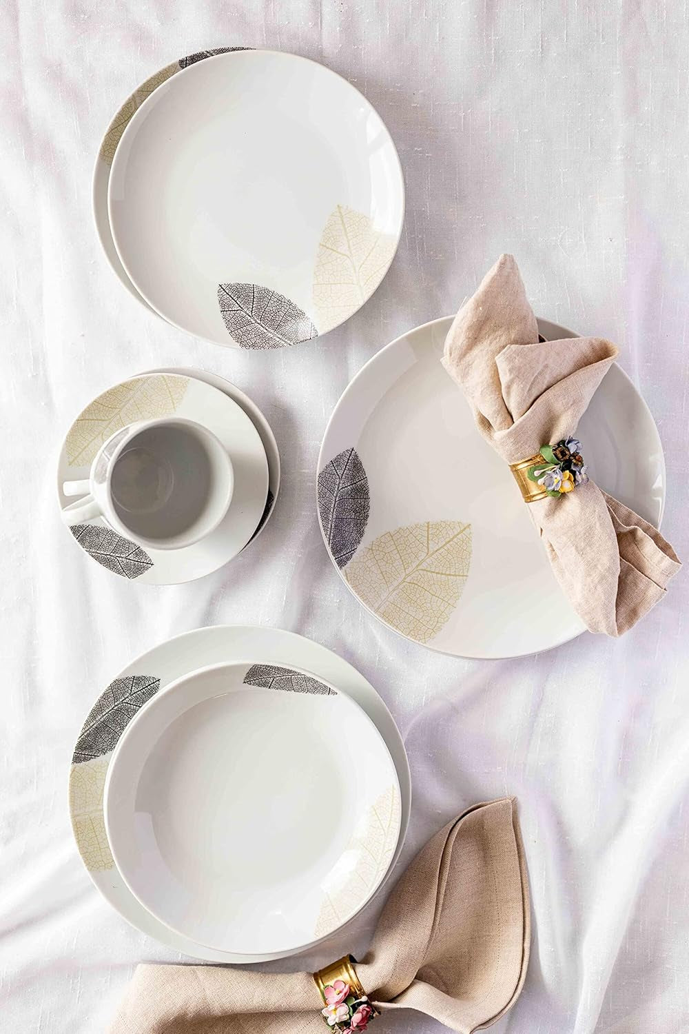 MÄSER 931215 Vajilla bellamente decorada para 6 personas, servicio combinado 30 piezas, con formas sin marco, porcelana, blanco