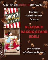 AVANTI Julietta Café en grano Espresso, 500g, 70% Arábica 30% Robusta, tueste tradicional en tambor