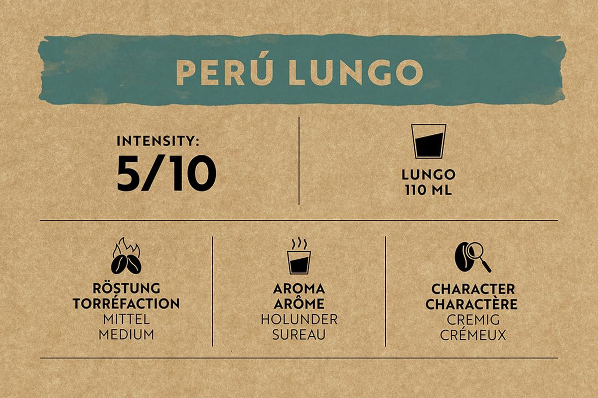 Café Royal Peru Lungo Bio – Café compatible con Nespresso®, 100% Arábica del Perú, cremoso, Intensidad 5/12, Comercio Justo, 100 cápsulas