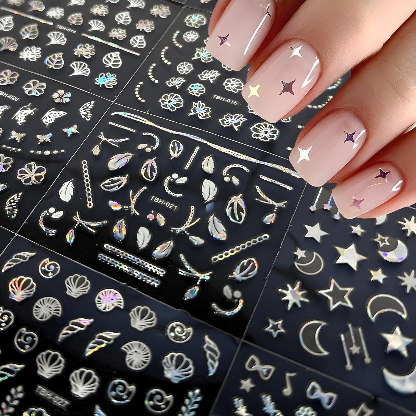 30 Blatt Aurora-Nagelkunst-Aufkleber, Selbstklebende 3D-Blumen-Nagelaufkleber, Aurora-Mond-Stern-Nagelaufkleber para Nagelkunst, Blatt-Herz-Nageldesign para bricolaje-acrílico-decoración
