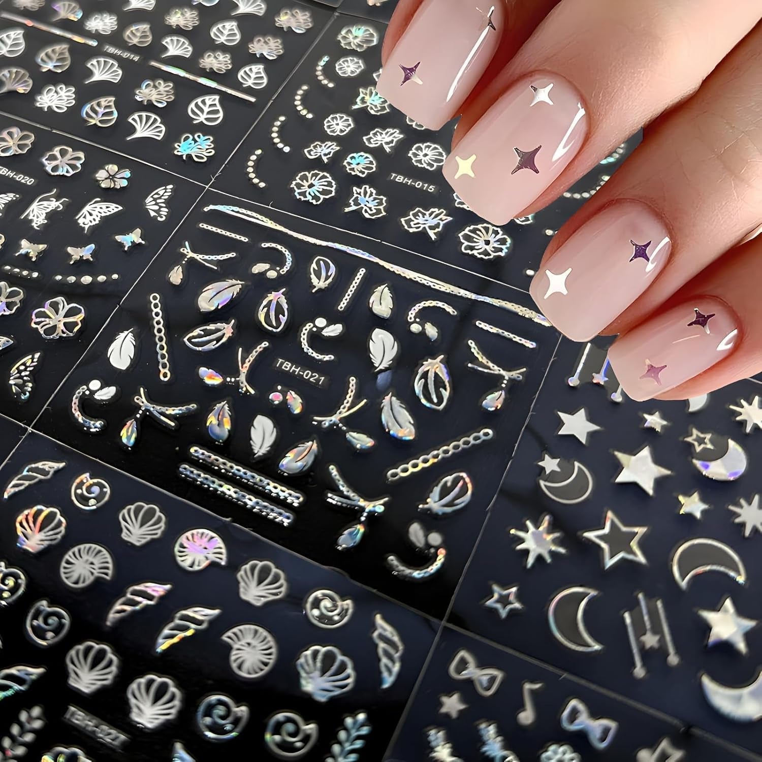 30 Blatt Aurora-Nagelkunst-Aufkleber, Selbstklebende 3D-Blumen-Nagelaufkleber, Aurora-Mond-Stern-Nagelaufkleber para Nagelkunst, Blatt-Herz-Nageldesign para bricolaje-acrílico-decoración