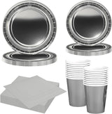 Juego de Cubiertos de Papel Plateado de 68 Piezas, Platos de Papel Plateados, Vasos de Papel, Servilletas, Vajilla Decorativa para Fiestas, Cumpleaños, Bodas, Año Nuevo, Suministros para Fiestas de Graduación