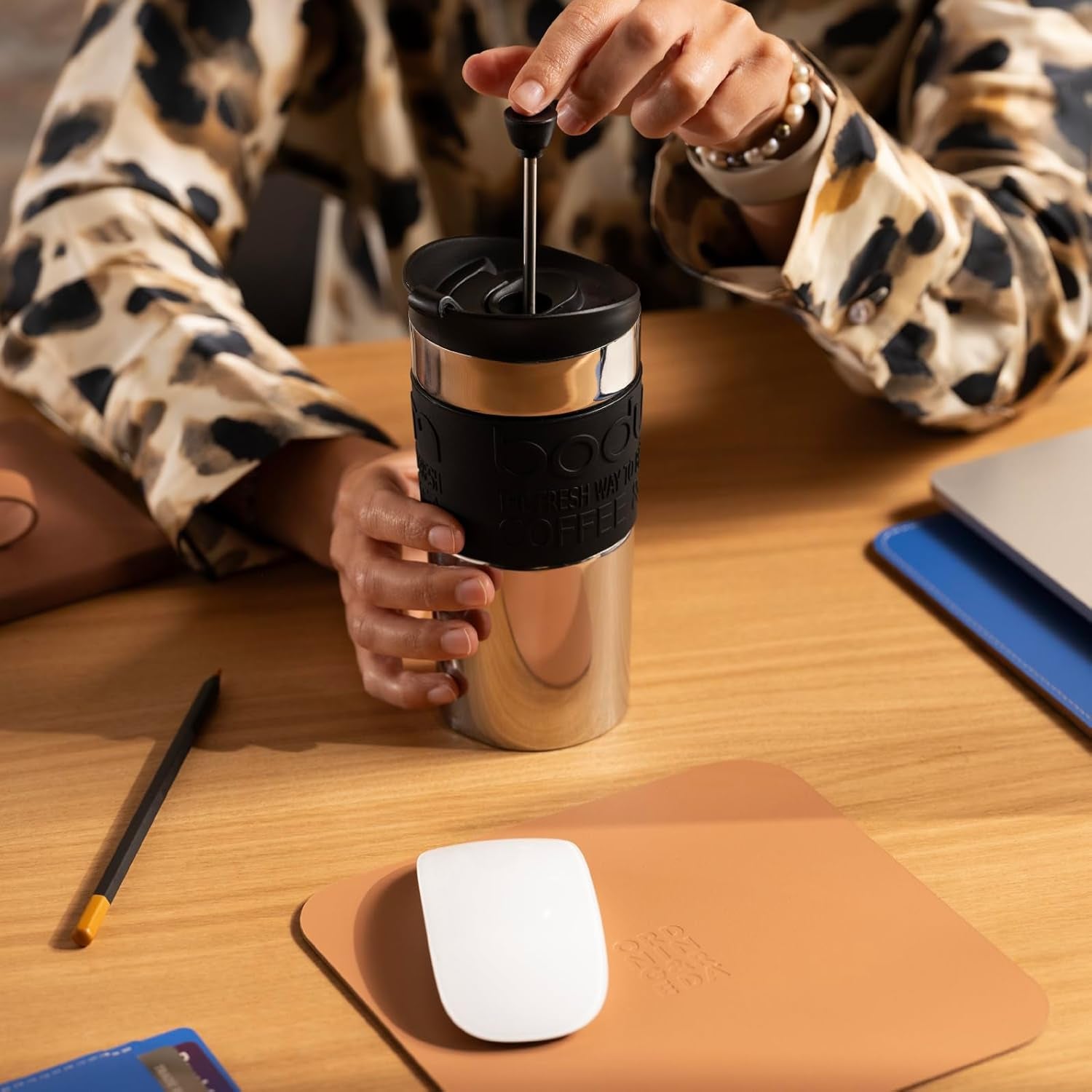 Bodum K11067-01 Cafetera Travel Press de acero inoxidable negra con tapa de repuesto 350ml