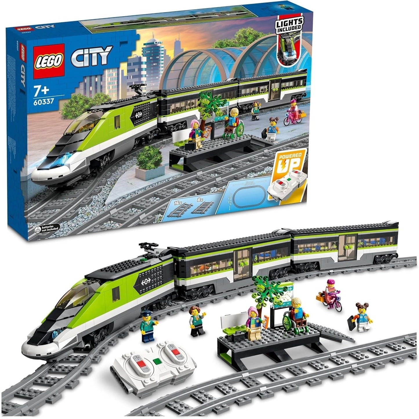 LEGO City Tren Expreso de Pasajeros, Set de Tren con Control Remoto, Ferrocarril de Juguete con Faros, 2 Vagones y 24 Elementos de Vía, Regalo para Niños, Niños y Niñas 60337 Juegos de Construcción Besuche den LEGO-Store Single