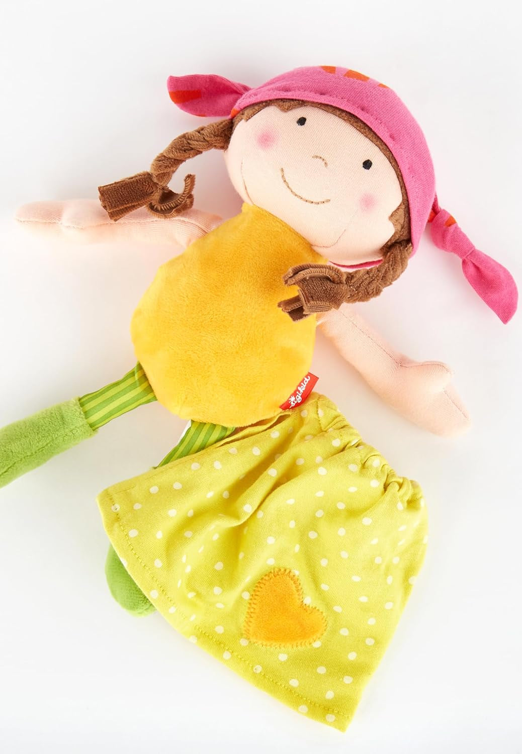 SIGIKID 39411 Muñeca Niña Suave y Pequeña, Juguete para Bebé, Recomendado A Partir de 6 Meses, Amarillo